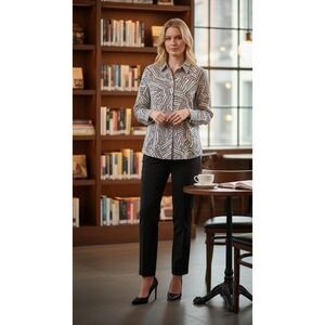 Cabi Womens Black White Abstract Print Button Front Shirt Blouse Top Size M